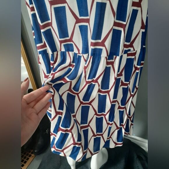 Nwot Zara Geometric Blue, Burgundy and Cream Maxi Dress - Picture 2 of 16